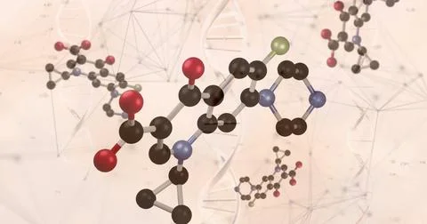 Image of scientific data processing over connections on yellow background Stockillustratie