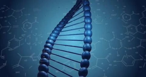 Image of scientific data processing over dna strand spinning Stock Illustration