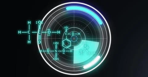 Image of scientific data processing over scope and black background 스톡 사진