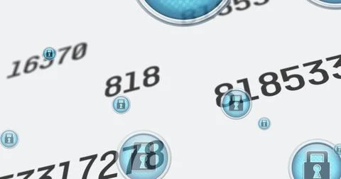 Image of scientific data processing over digital icons on white background Foto stock