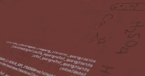 Image of scientific data processing over chemical icons on red background 写真素材