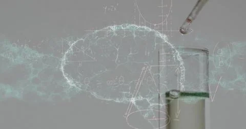 Image of scientific data processing over laboratory dishes on grey background Stock Photos