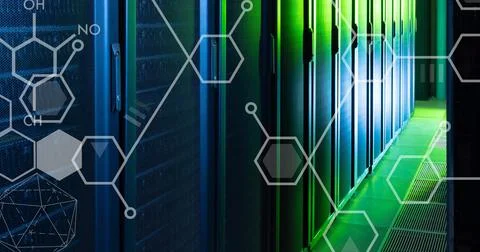 Image of scientific data processing over computer servers Foto stock