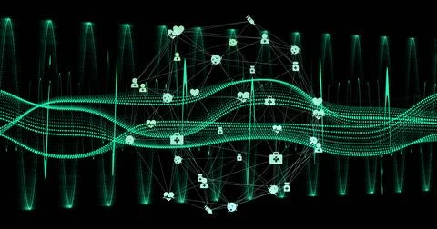 Image of scientific data processing over dna strand on black background Stock Photos