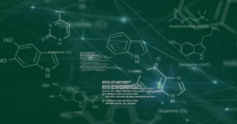 Image of scientific data processing over connections on green background Stock Photos