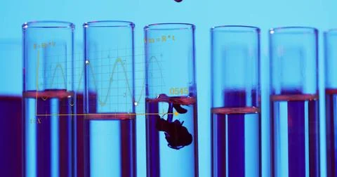 Image of scientific data processing over test tubes in laboratory Stock Photos