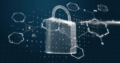 Image of scientific data processing over padlock Stock Photos