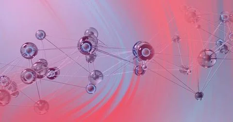 Image of scientific data processing over dna strand on red background 写真素材