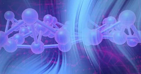 Image of scientific data processing over dna strand on dark background 写真素材