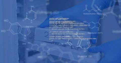Image of scientific data processing over scientist in laboratory Stock Photos