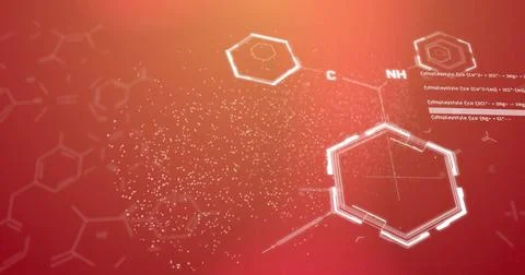 Image of scientific data processing over dna strand Foto stock