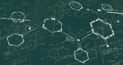 Image of scientific data processing over black background Foto stock