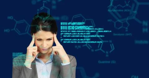 Image of scientific digital data processing over caucasian businesswoman Stock Photos