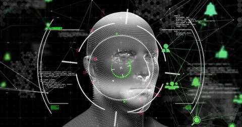 Image of scope and data processing over human head Stock Illustration