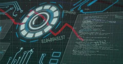 Image of scope and data processing over globe Stock Illustration