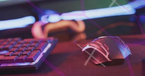 Image of scope and data processing over image game computer equipment 스톡 사진