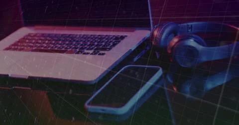 Image of scope and data processing over image game computer equipment Stock Photos