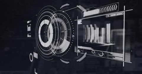 Image of scope and data processing over screen Stock Photos