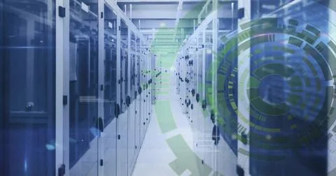 Image of scope and data processing over computer servers Stock Photos