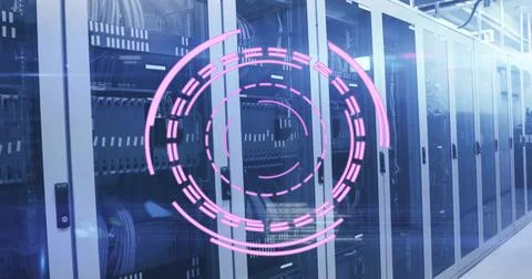 Image of scope and data processing over computer servers Stock Photos