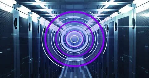 Image of scope and data processing over computer servers Stock Photos