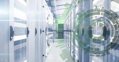 Image of scope and data processing over computer servers Stock Photos