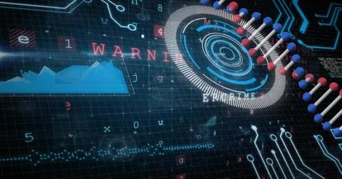 Image of scope and data processing over circuit board Foto stock