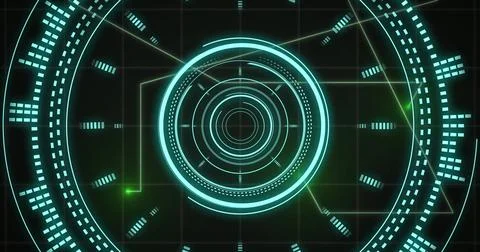 Image of scope and data processing over black background Stock Photos