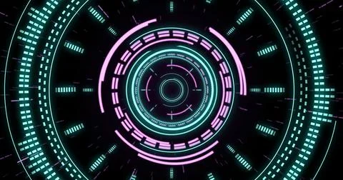 Image of scope and data processing over black background Stock Photos