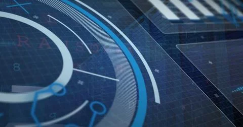 Image of scope and data processing over computer circuit Stock Photos