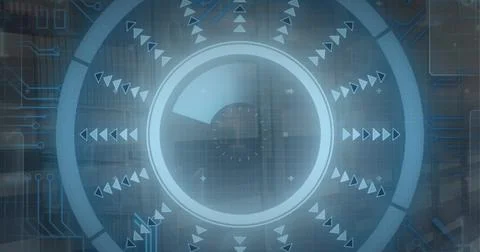 Image of scope and data processing over computer servers Foto stock