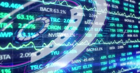 Image of scope and financial data processing 스톡 일러스트