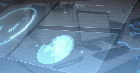 Image of scope, data processing over computer Stock Photos