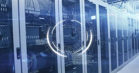 Image of scope with data processing over computer servers 写真素材