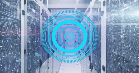 Image of scope with data processing over computer servers Stock Photos