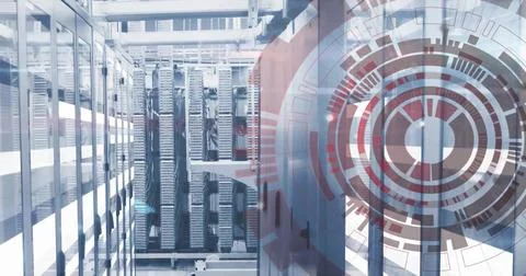 Image of scope with data processing over computer servers Stock Photos