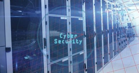 Image of scope with eye and data processing over computer servers Stock Photos