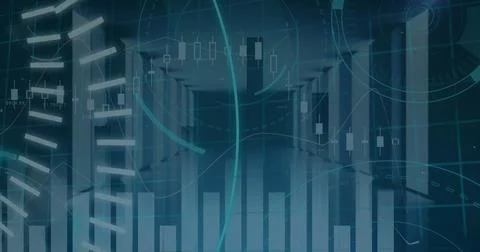 Image of scope scanning with 5g text and data processing over server room 스톡 일러스트