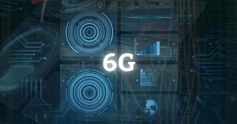 Image of scope scanning with 6g text and data processing over server Foto stock