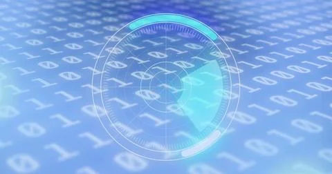 Image of scope scanning and binary coding data processing on blue background 库存照片