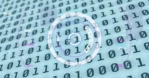 Image of scope scanning and binary coding changing on white background Stock Photos