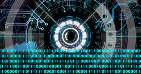 Image of scope scanning and binary coding data processing over computer circuit Stock Photos