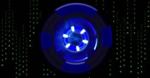 Image of scope scanning and binary coding over black background 库存照片