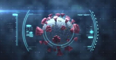 Image of scope scanning and checking Coronavirus Covid-19 cell through blood Stock Illustration