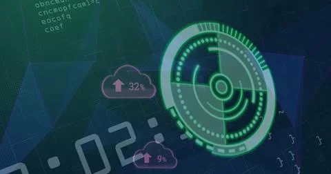 Image of scope scanning and cloud icons over data processing イラスト素材