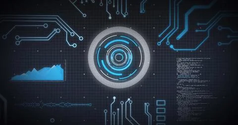 Image of scope scanning and computer circuit board with data processing Stock Illustration