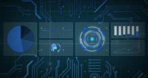 Image of scope scanning and computer circuit board with data processing 스톡 일러스트