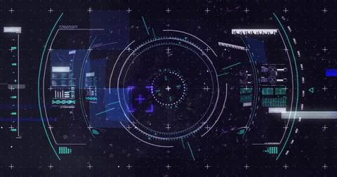 Image of scope scanning and data processing on purple background Illustrazione stock