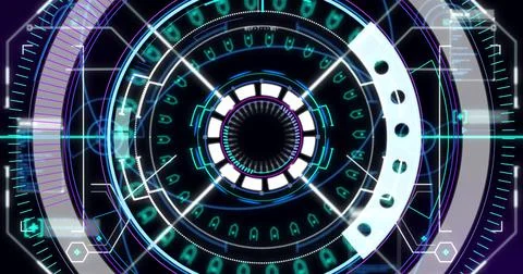 Image of scope scanning and data processing on black background Stock Illustration