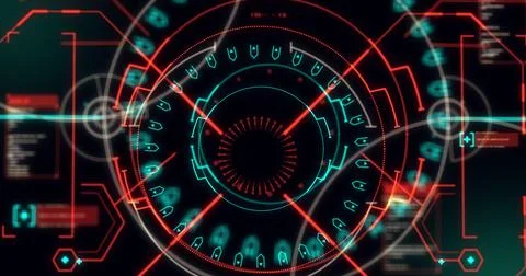 Image of scope scanning and data processing on dark green background Stock Illustration
